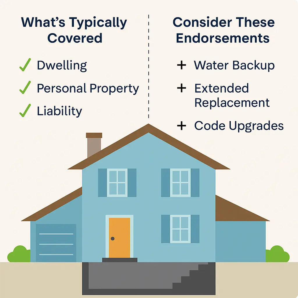 endorsements 'Diagram of home insurance coverage areas and recommended endorsements.