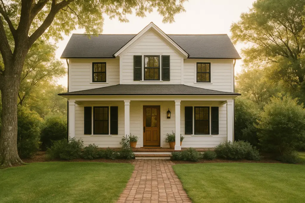 Charming white suburban house symbolizing affordable homeownership and first-time homebuyer goals.