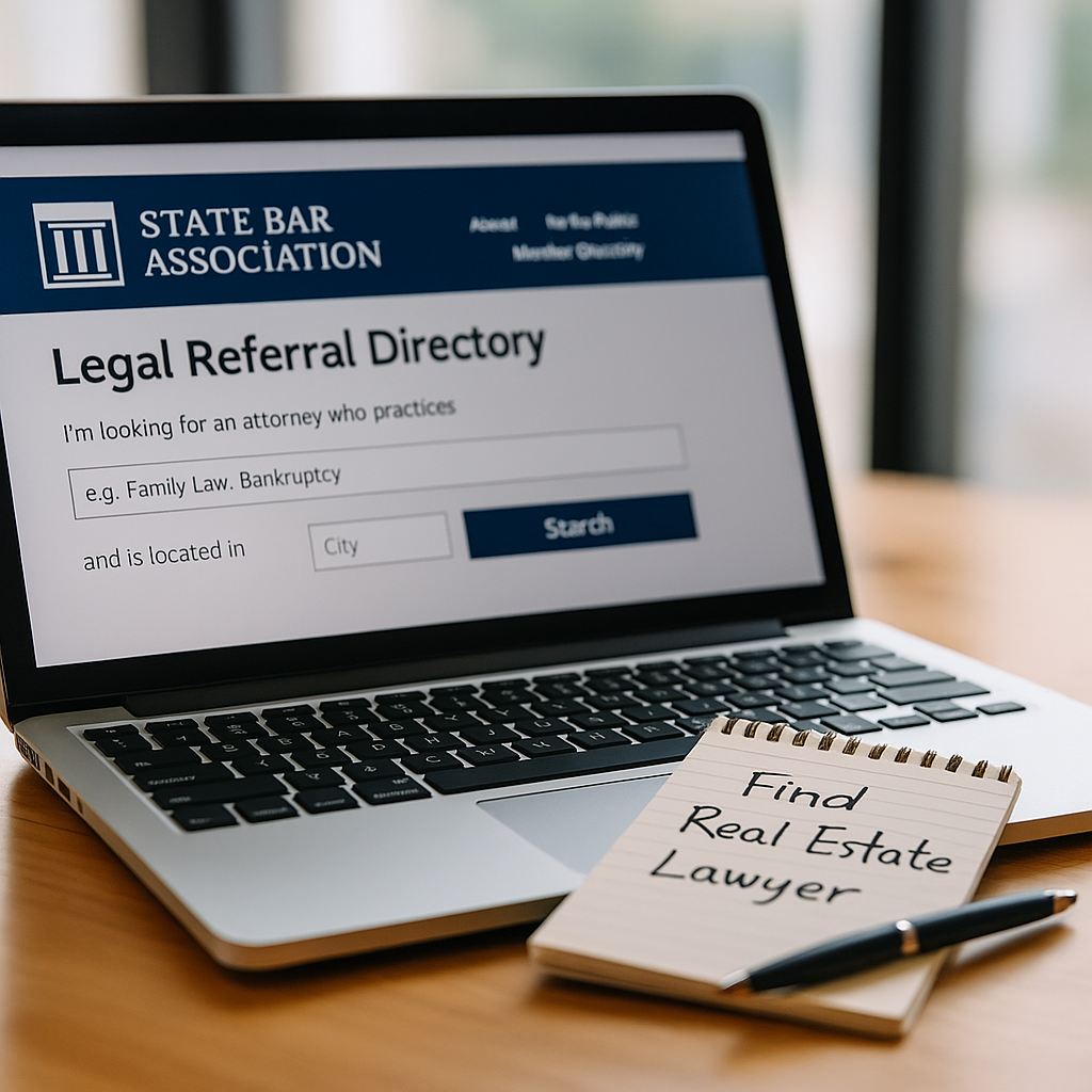 legal_help Laptop displaying legal referral service for homeowners seeking real estate attorneys.