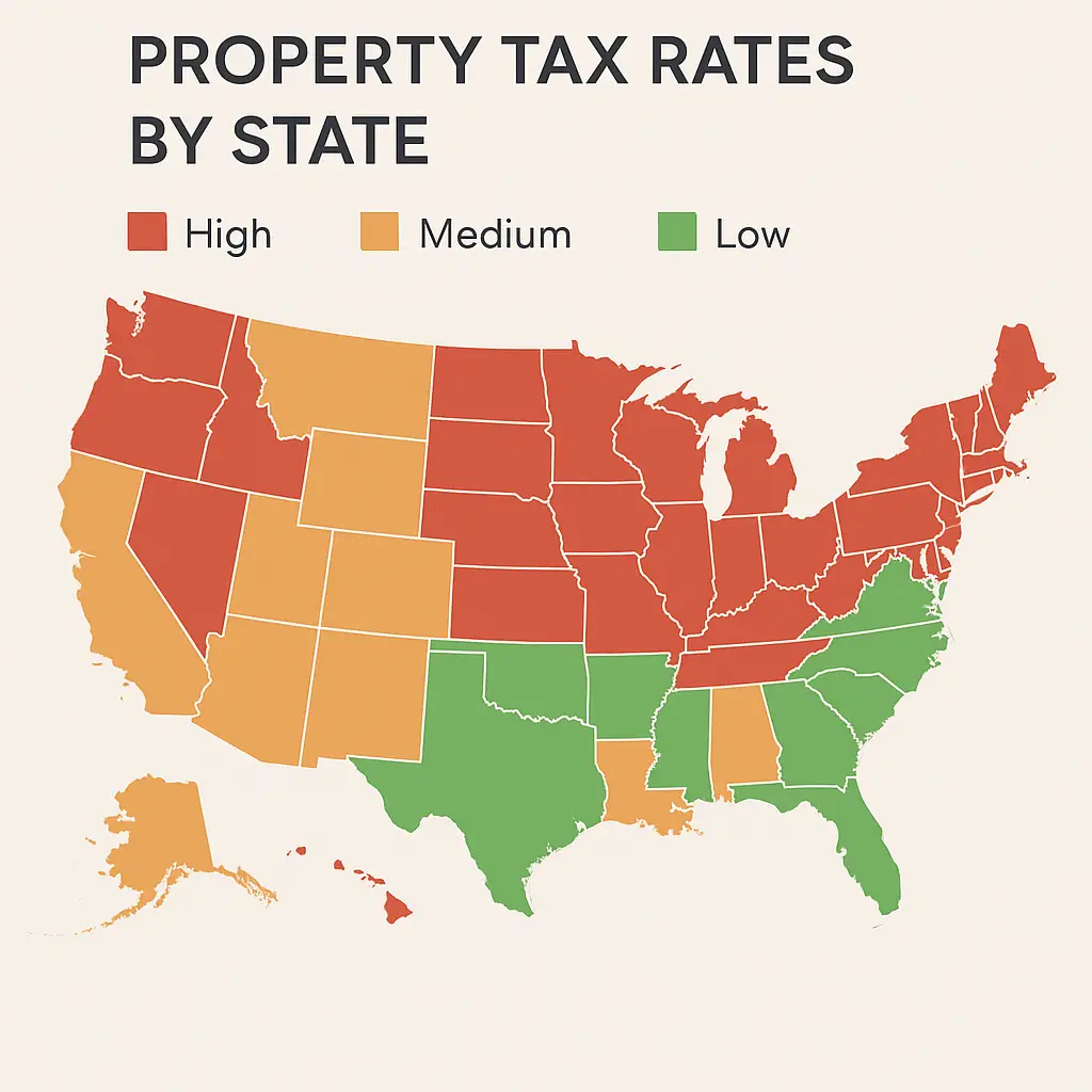 Map showing U.S. property tax rates by state.