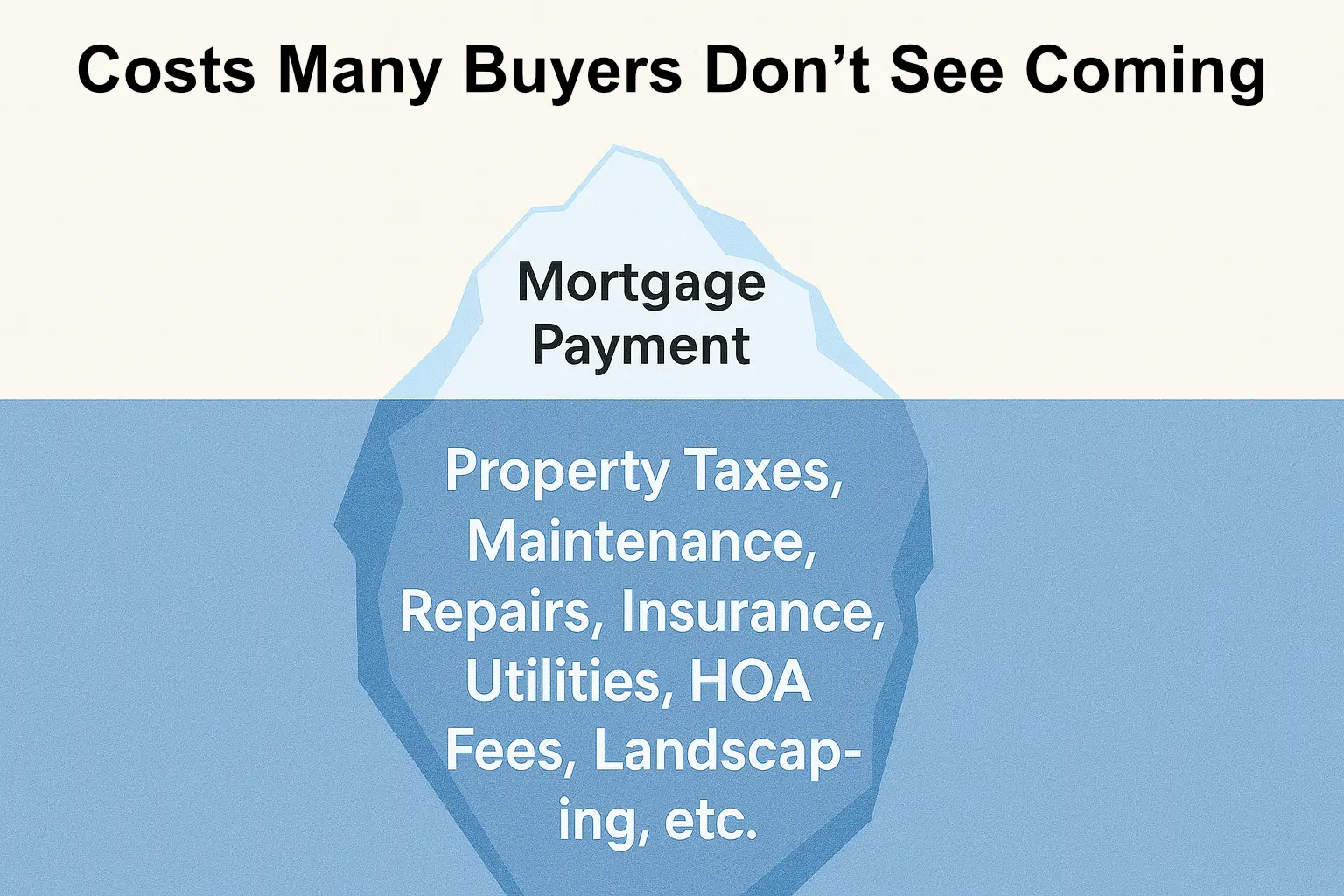 Illustration of hidden homeownership costs using an iceberg metaphor.