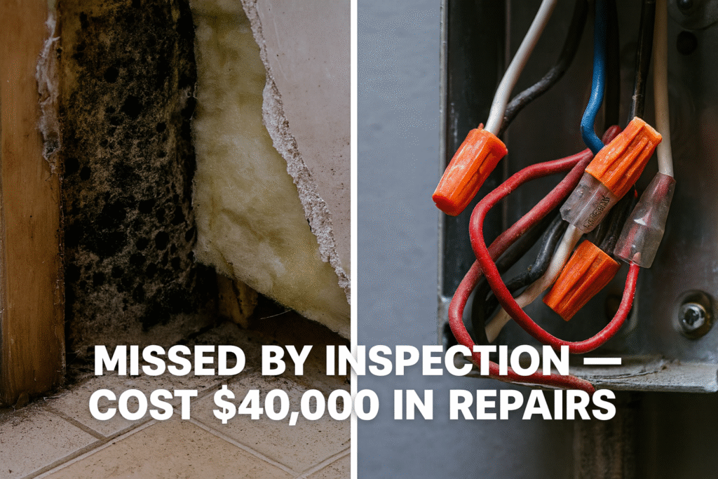 inspection_fail Example of hidden mold and unsafe wiring missed by a home inspection.