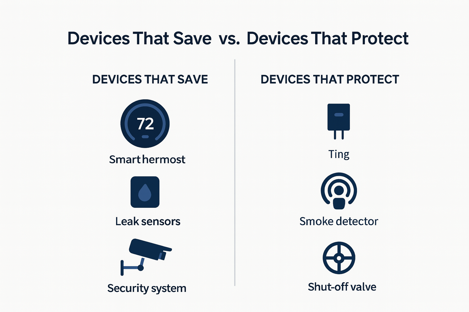 save_vs_protect Infographic comparing smart home devices that save money versus those that protect home value.