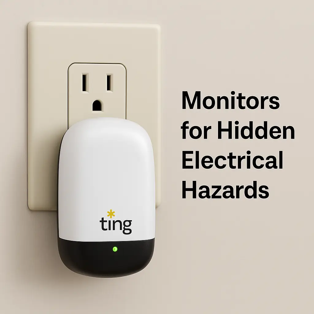 Ting smart plug device monitoring home electrical safety for hidden fire hazards.