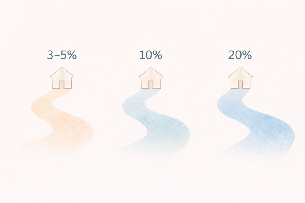 dp_paths Comparison graphic showing different down payment percentage options for buying a home.