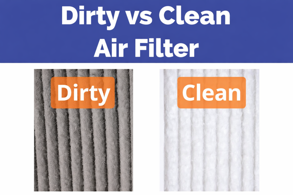dirty_vs_clean_filter Replacing dirty furnace filter to improve heating efficiency and lower heating bill.