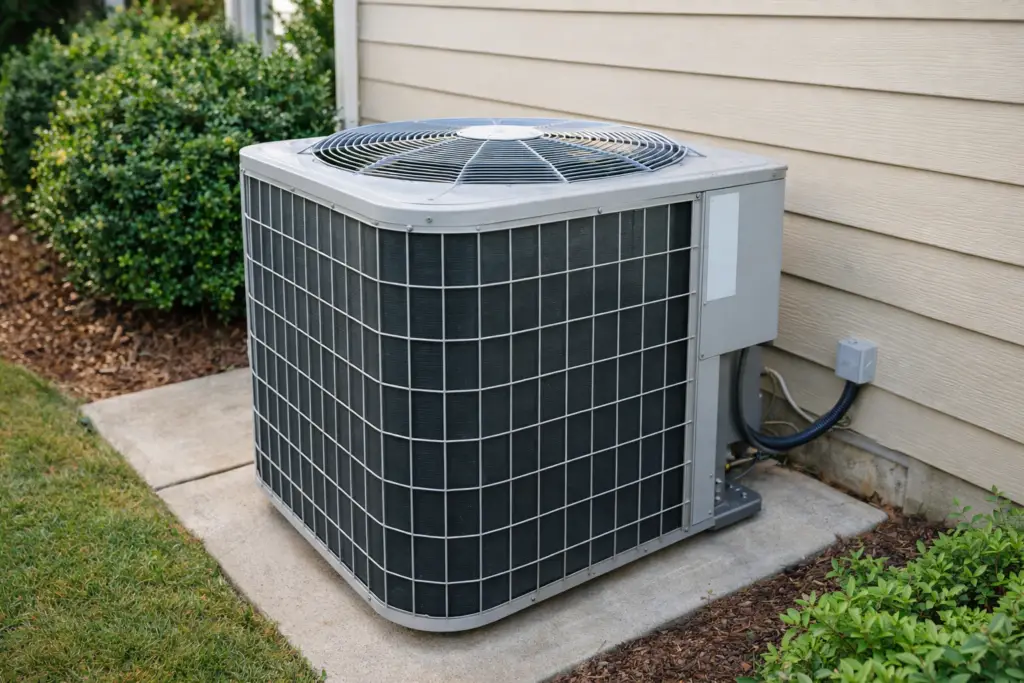 Outdoor air conditioner condenser unit maintained to extend air conditioner lifespan.