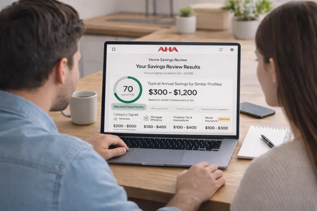 AHA HomeCheckup Annual Snapshot report on a table showing structured home maintenance plan and priority system guidance.