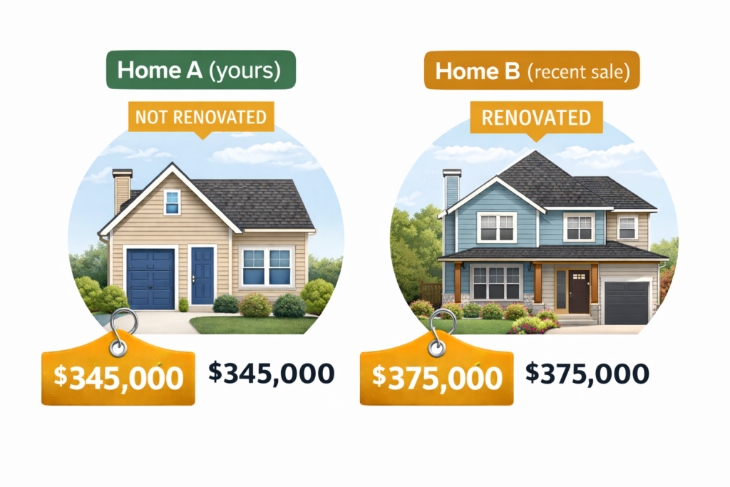 Comparable homes example showing property values used to evaluate a property tax assessment.