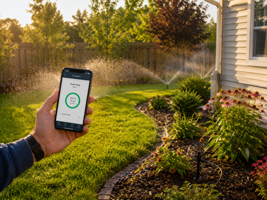 Smart irrigation controller used to manage backyard sprinkler watering.