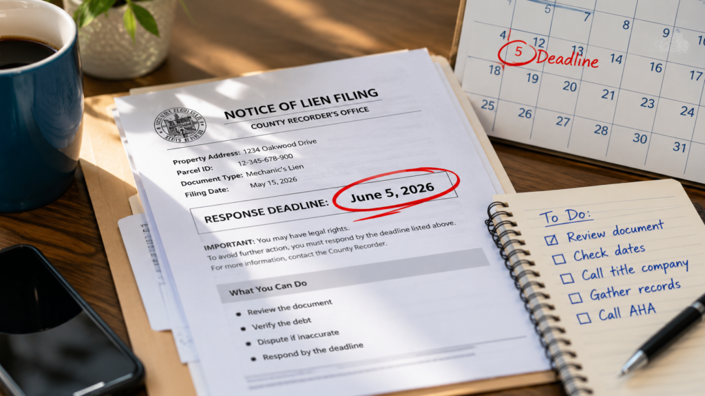 Official property document beside a calendar showing an important response deadline.