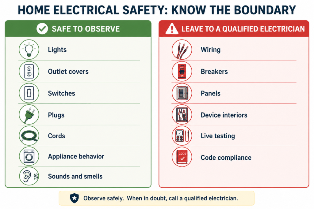 Diagram showing what homeowners can safely observe and what should be left to a qualified electrician.